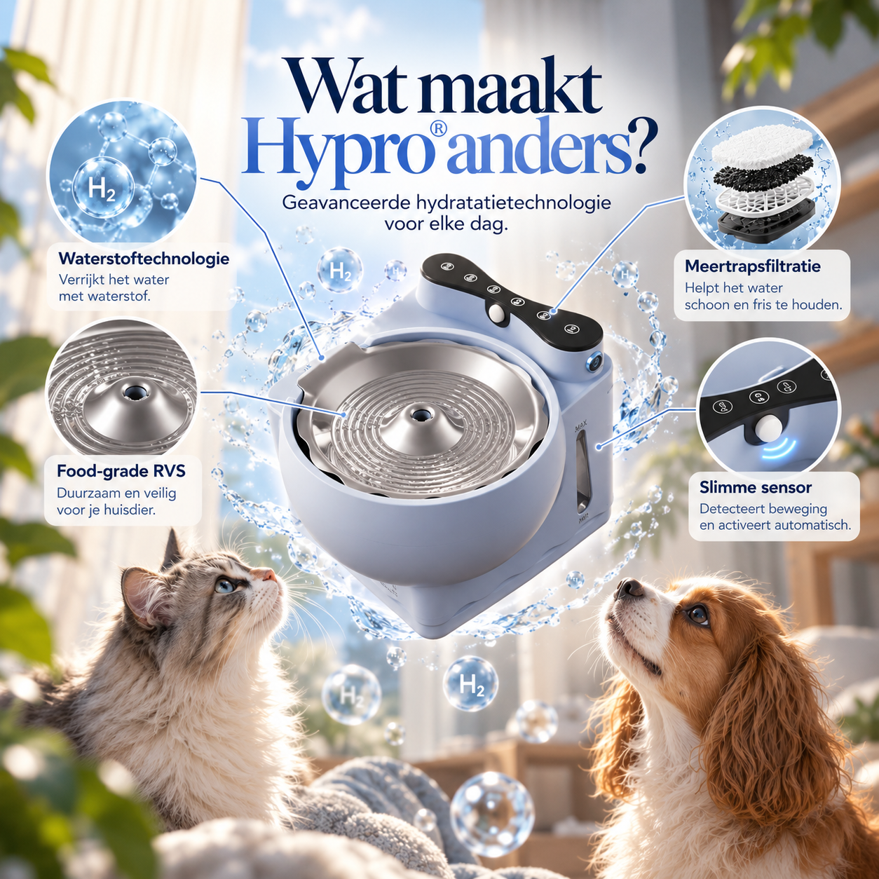 Hypro® Hydrogen Drinkfontein – Slimme Waterdispenser voor Huisdieren